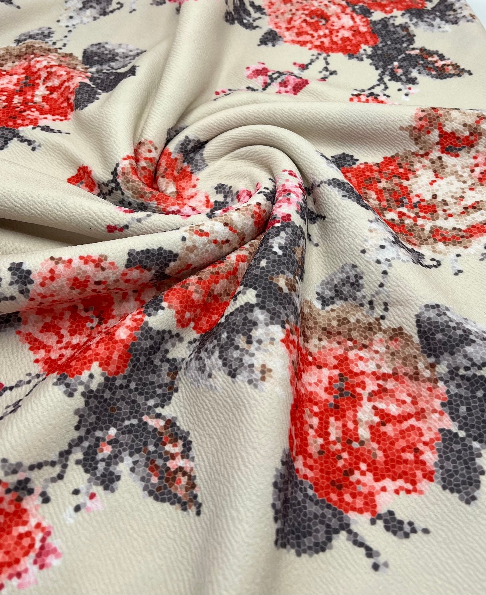 Beige Floral Print Liverpool Stretch Fabric - T9 Fabrics