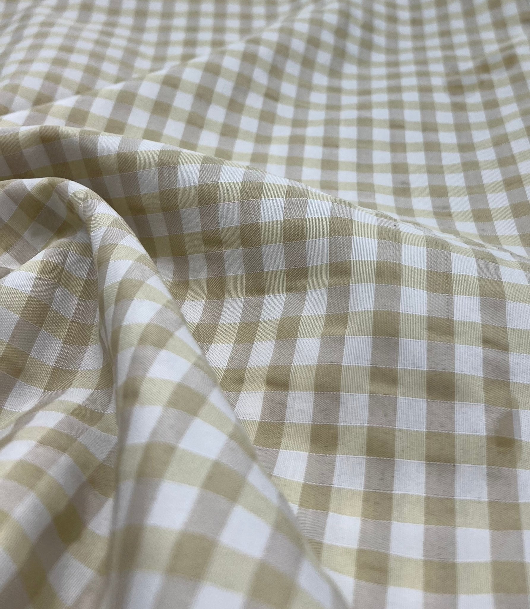 Beige Gingham Printed Polycotton 90 GSM 80/20 44 Inch Non Stretch - T9 Fabrics