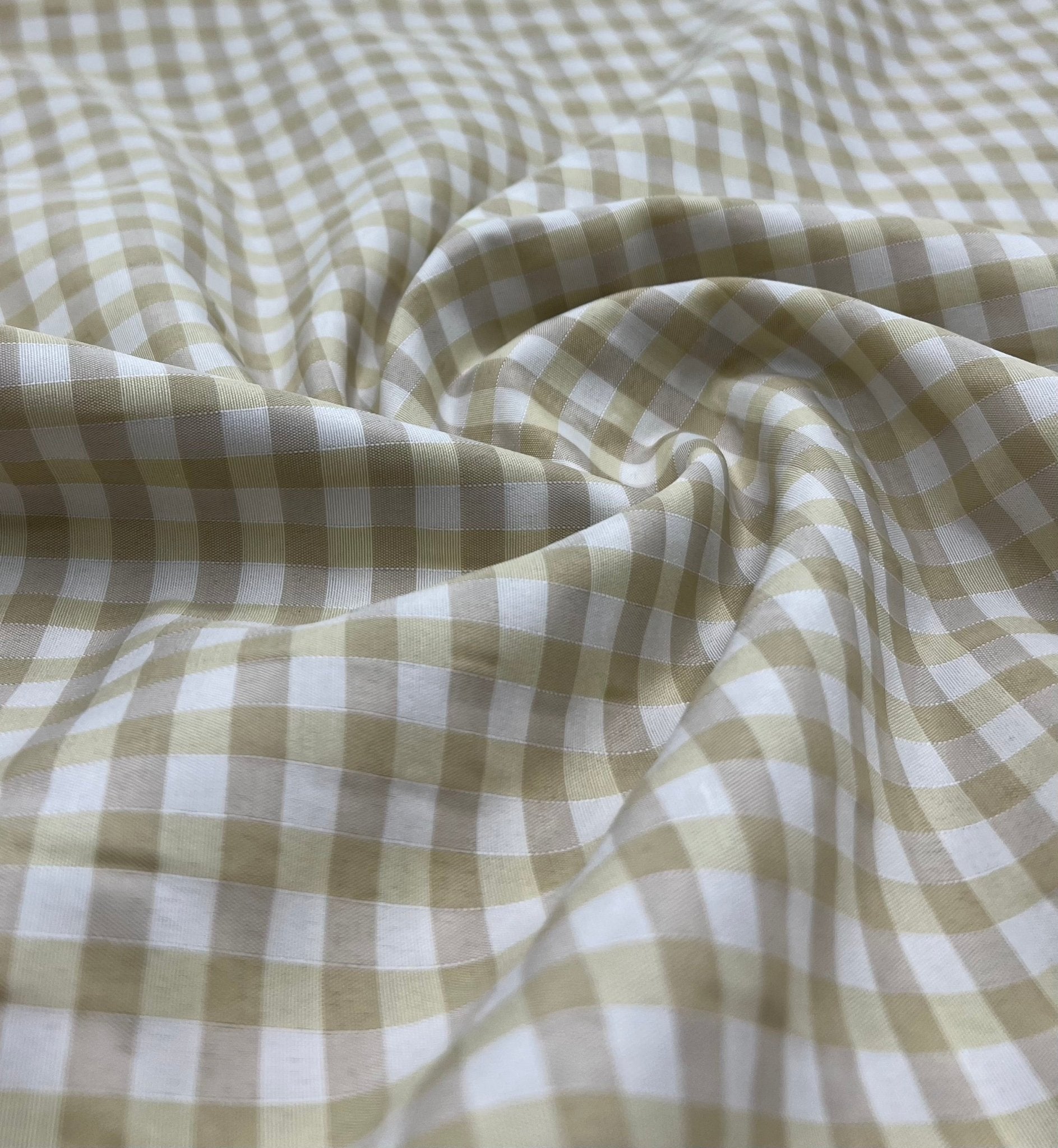 Beige Gingham Printed Polycotton 90 GSM 80/20 44 Inch Non Stretch - T9 Fabrics