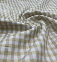 Beige Gingham Printed Polycotton 90 GSM 80/20 44 Inch Non Stretch - T9 Fabrics