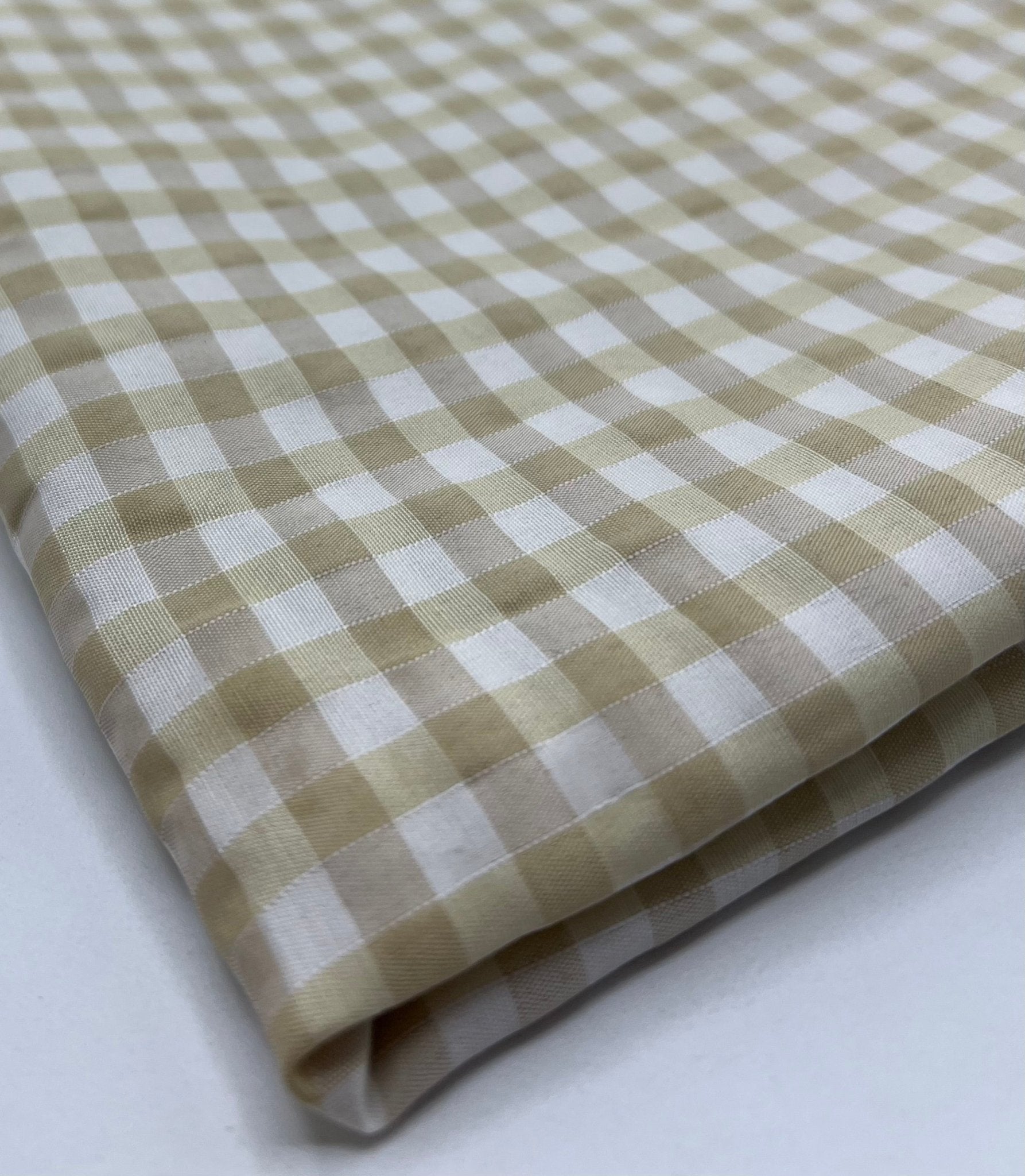 Beige Gingham Printed Polycotton 90 GSM 80/20 44 Inch Non Stretch - T9 Fabrics