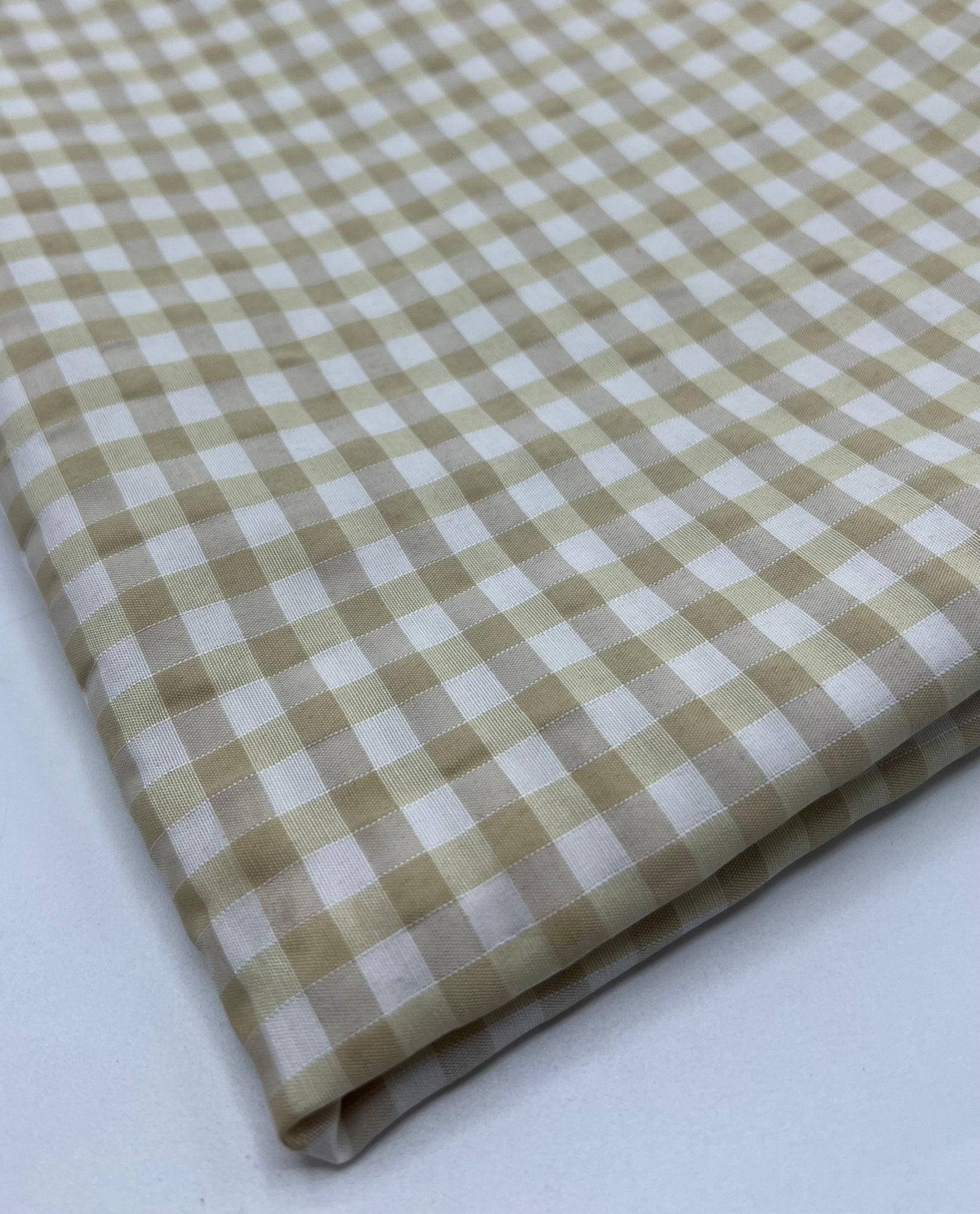 Beige Gingham Printed Polycotton 90 GSM 80/20 44 Inch Non Stretch - T9 Fabrics