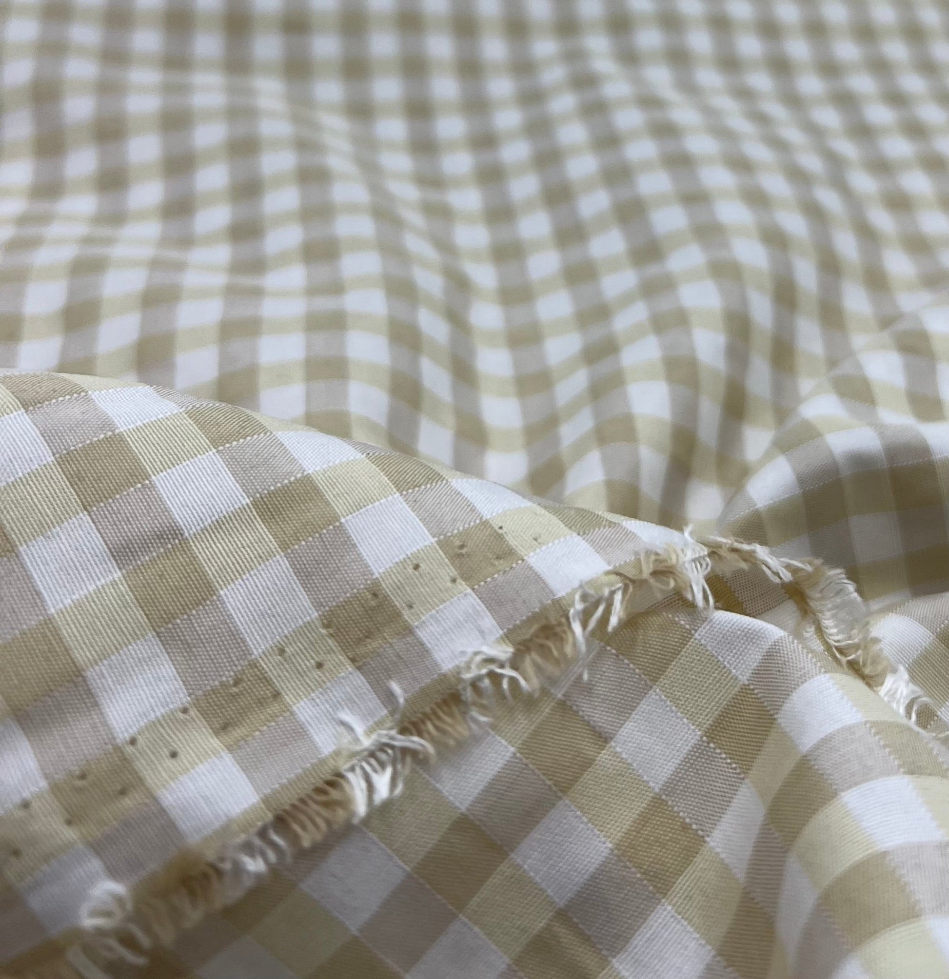 Beige Gingham Printed Polycotton 90 GSM 80/20 44 Inch Non Stretch - T9 Fabrics