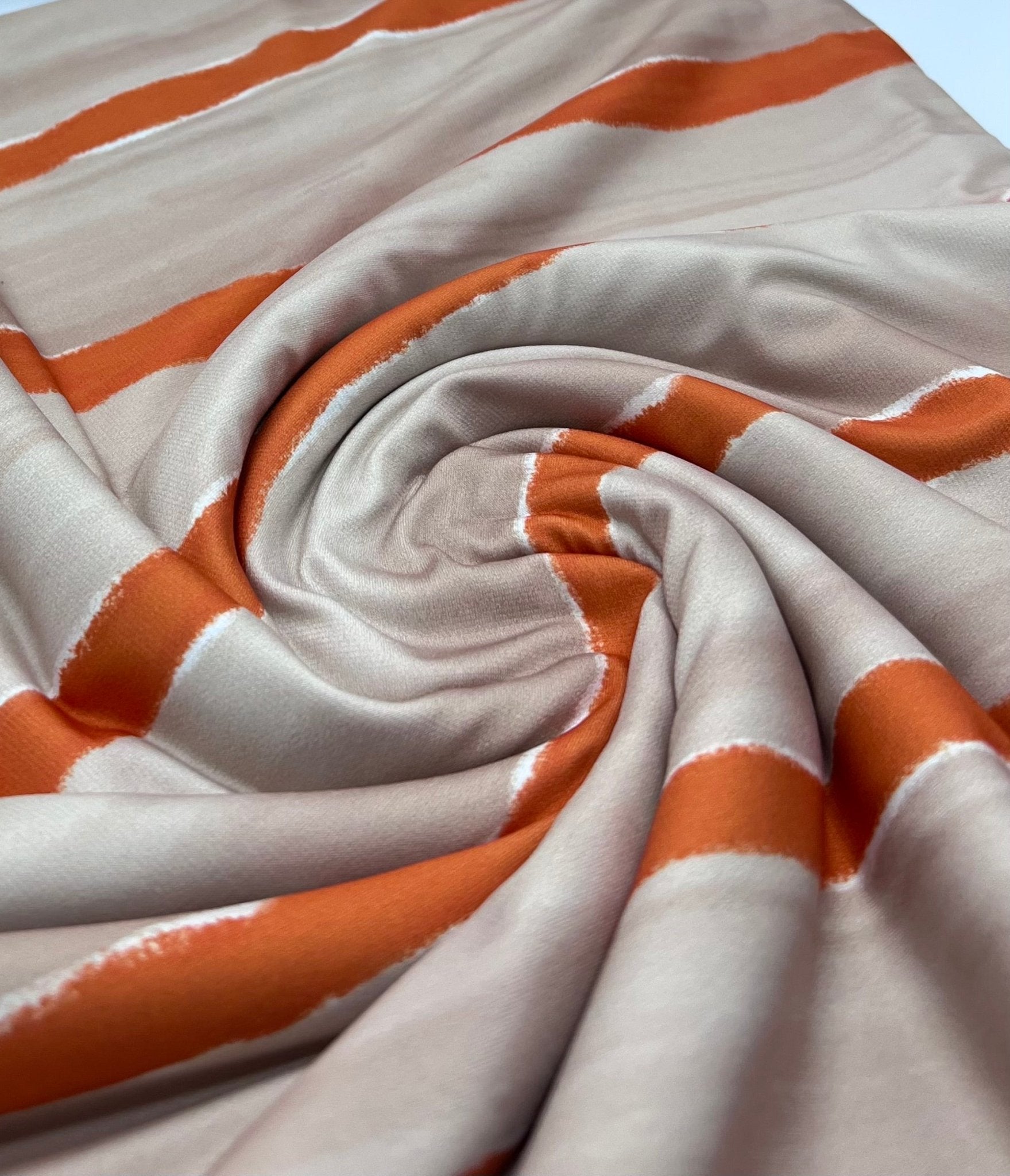 Beige Orange Stripe ITY Fabric - T9 Fabrics