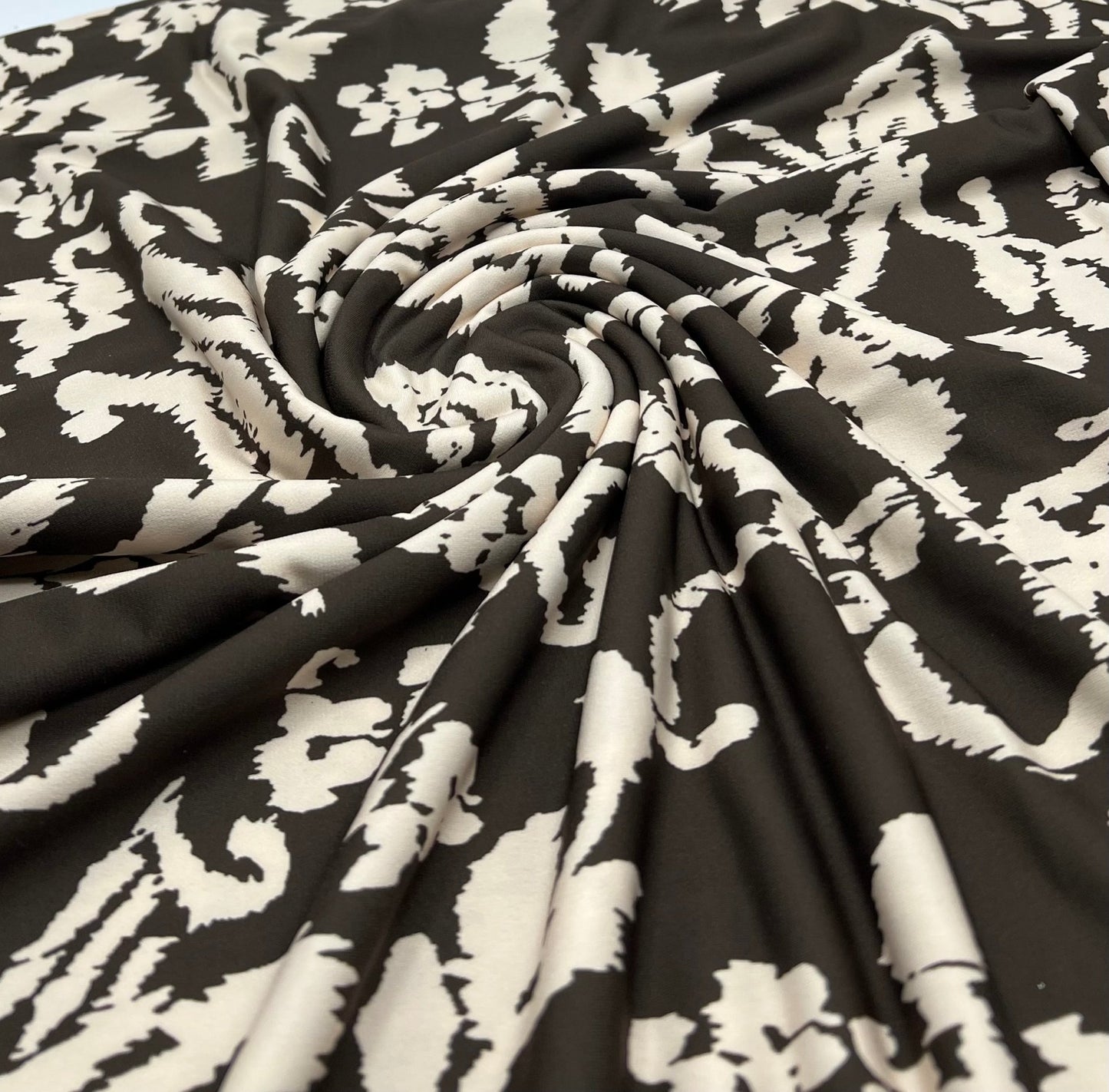 Beige Print Floral Print ITY Fabric 2 Way Stretch - T9 Fabrics