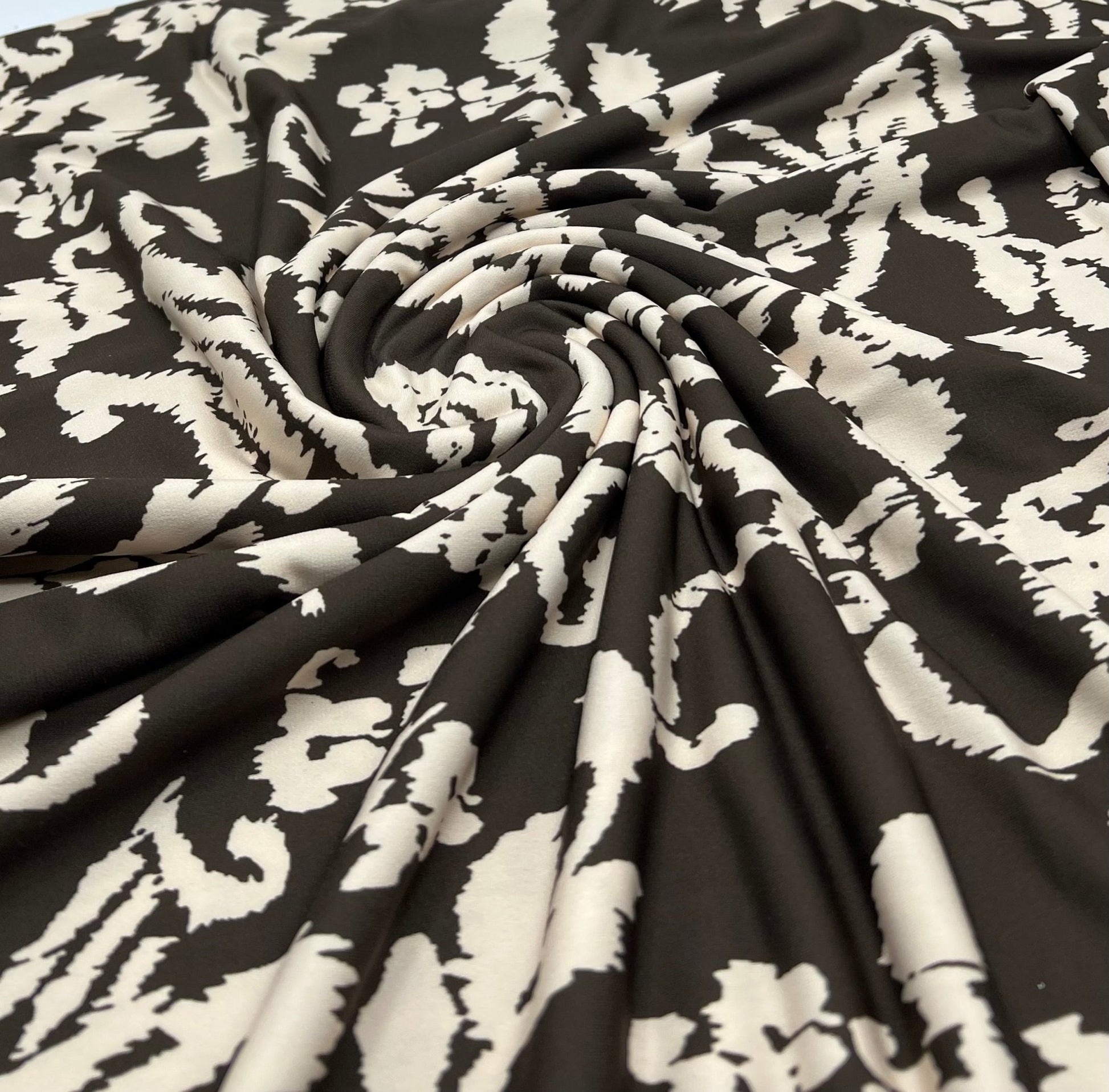 Beige Print Floral Print ITY Fabric 2 Way Stretch - T9 Fabrics