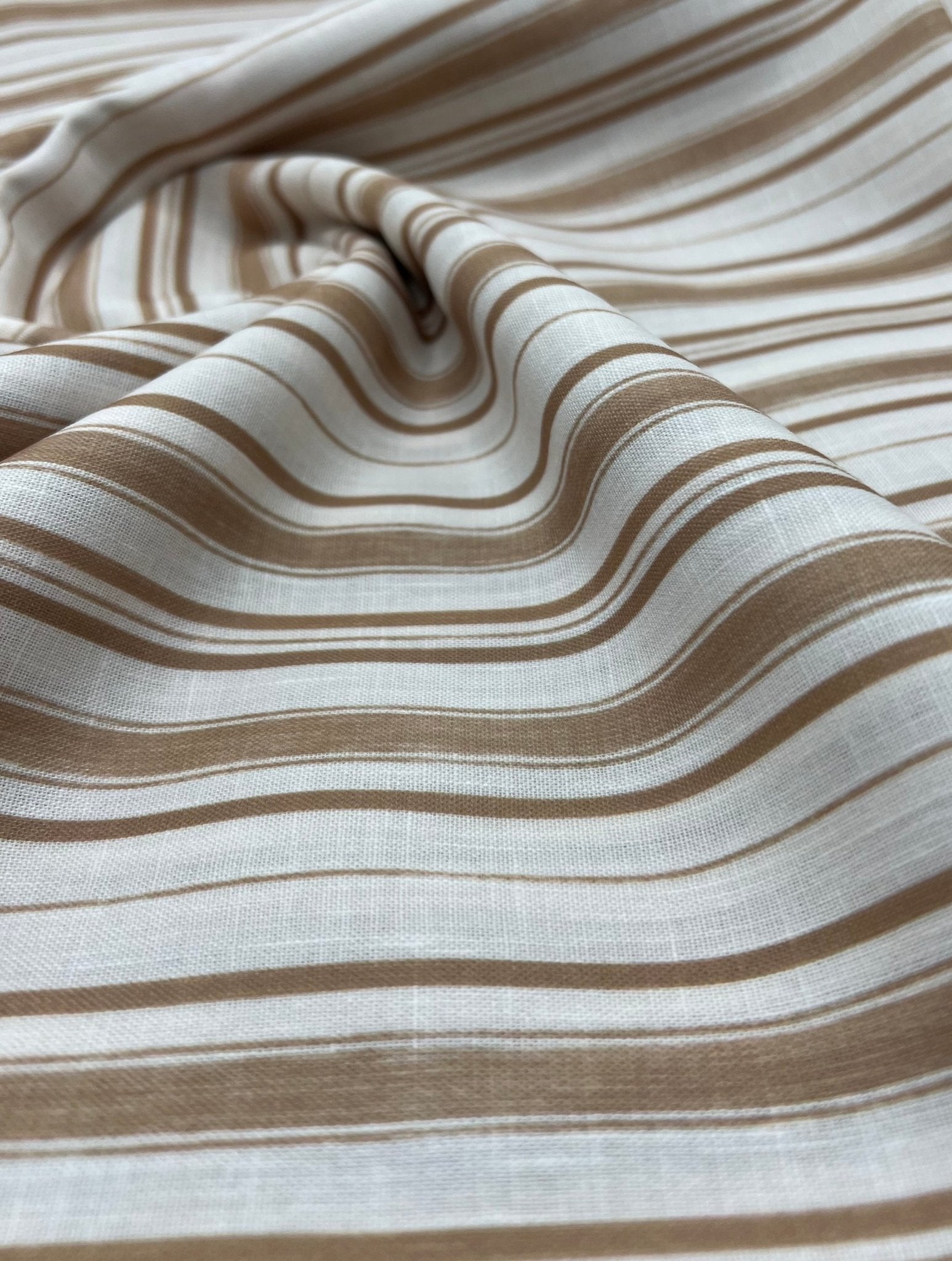 Beige Stripe Linen Look Non Stretch Fabric - T9 Fabrics