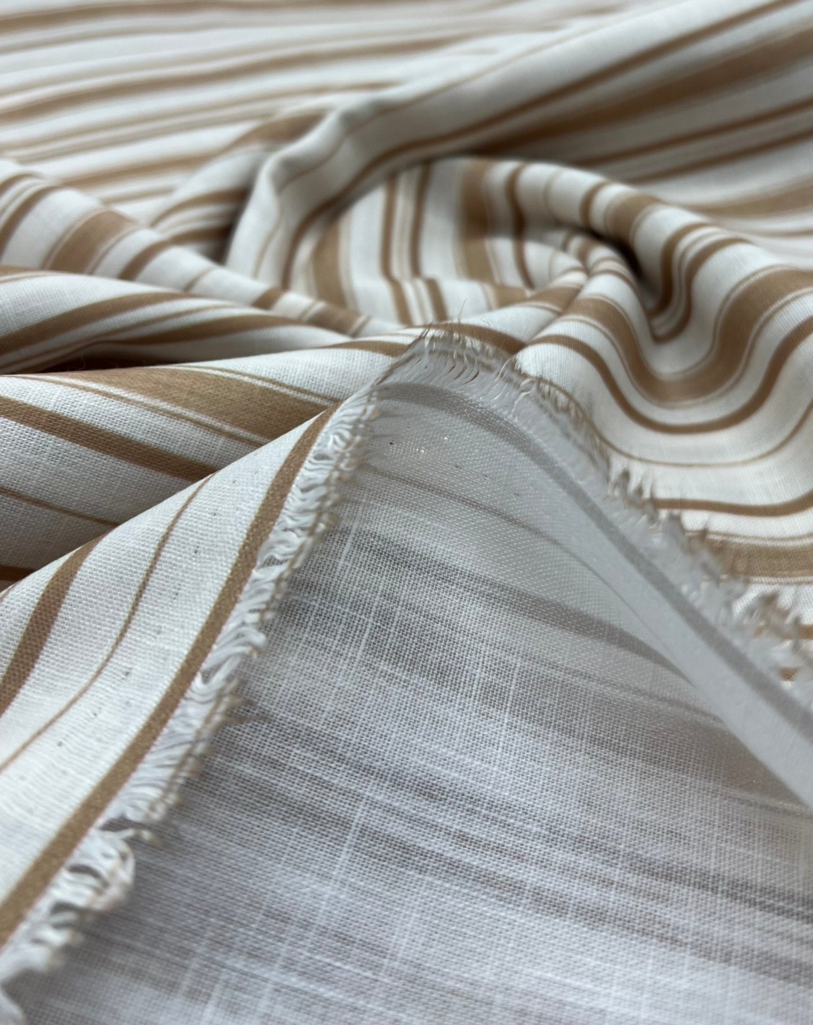 Beige Stripe Linen Look Non Stretch Fabric - T9 Fabrics