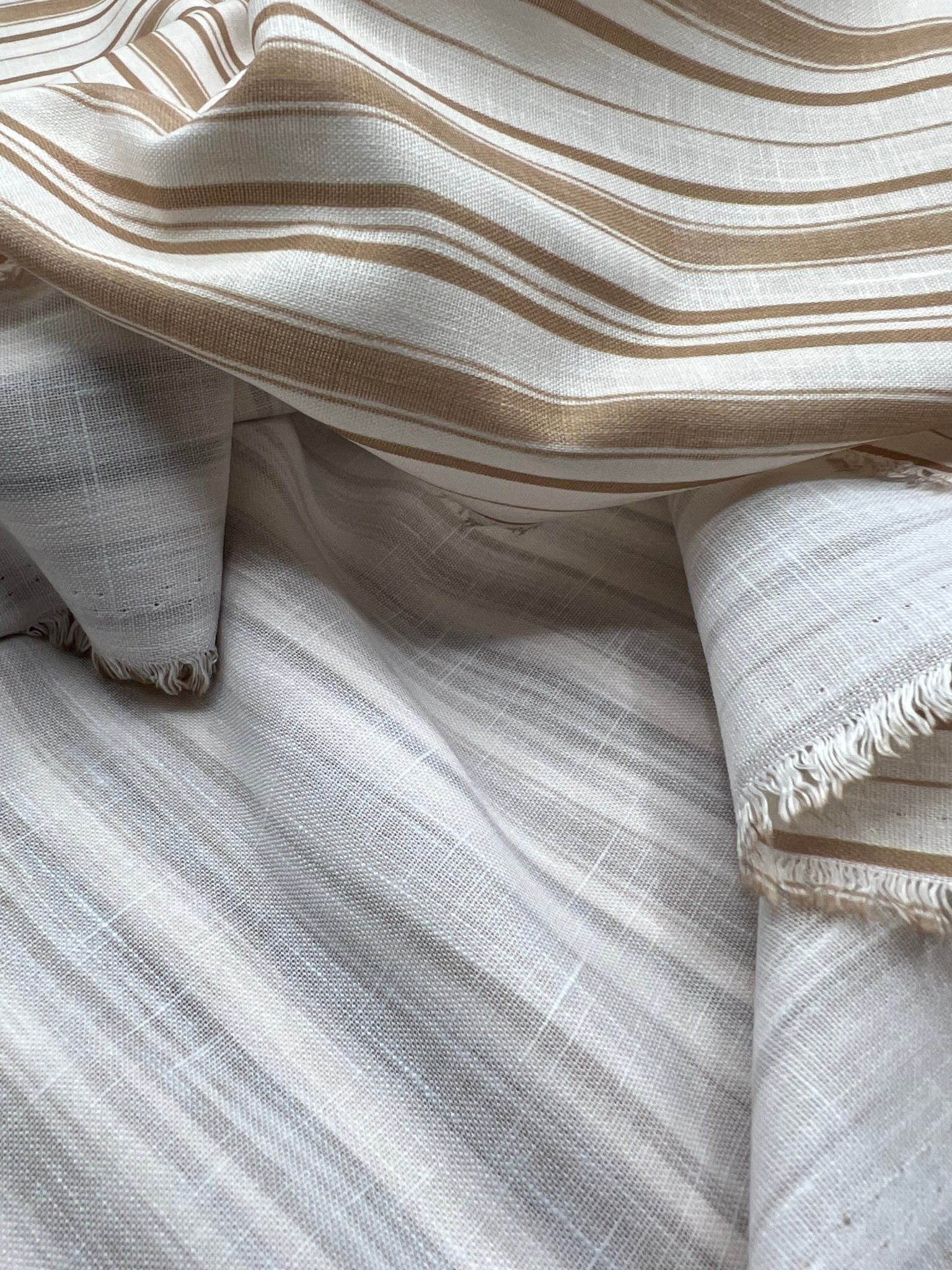 Beige Stripe Linen Look Non Stretch Fabric - T9 Fabrics