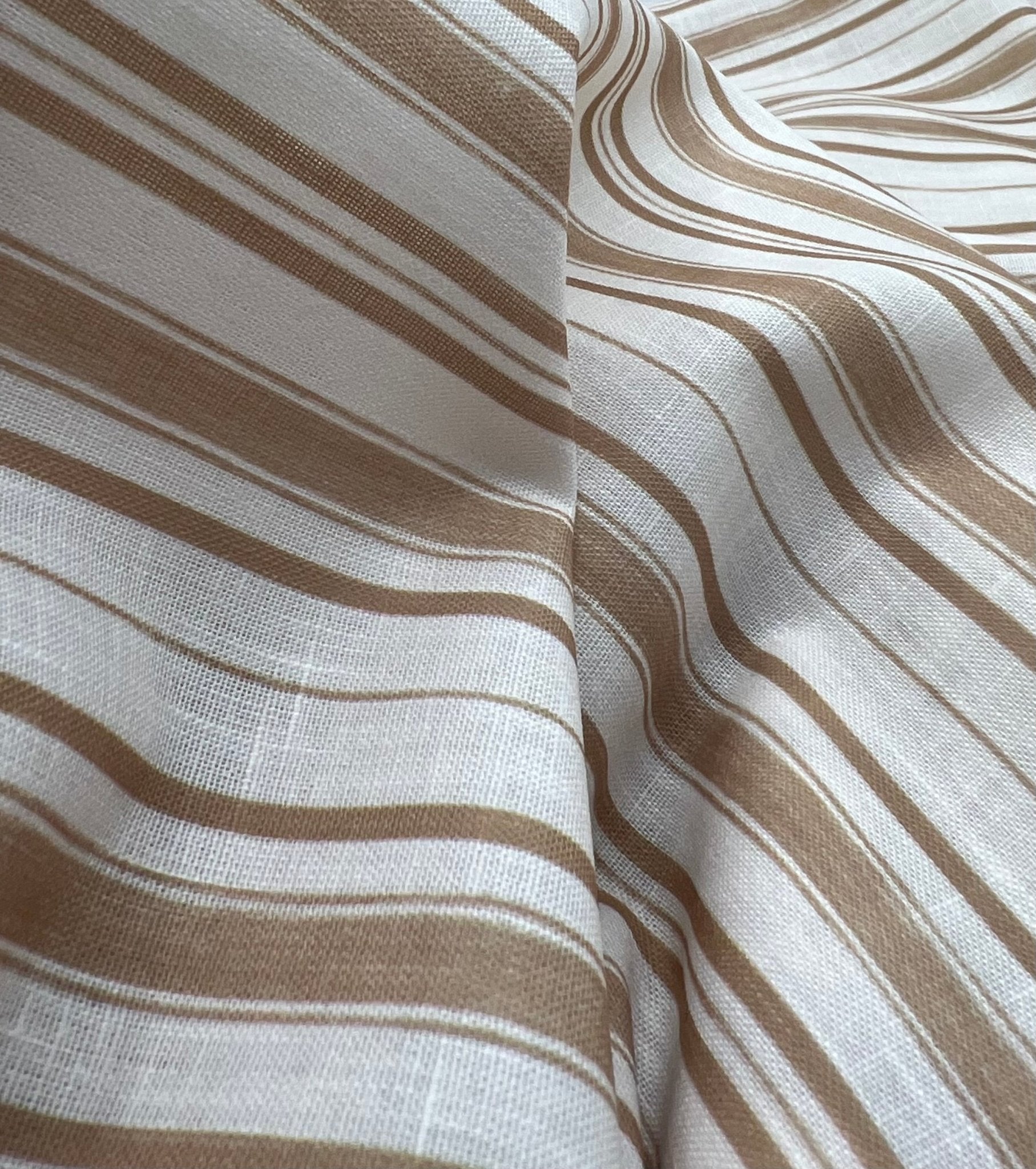 Beige Stripe Linen Look Non Stretch Fabric - T9 Fabrics