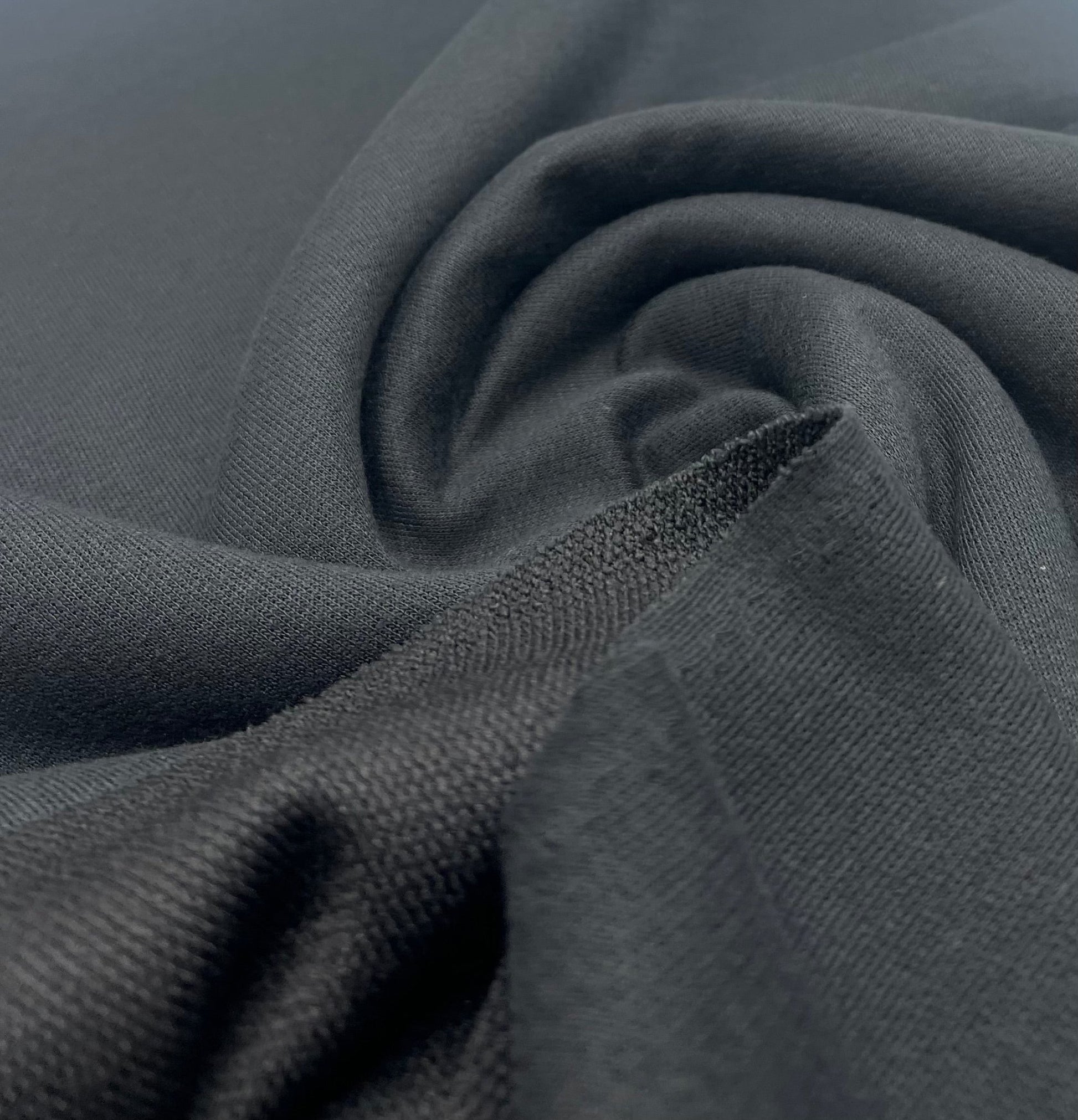 Black 235GSM Poly French Terry Loopback Fabric - T9 Fabrics