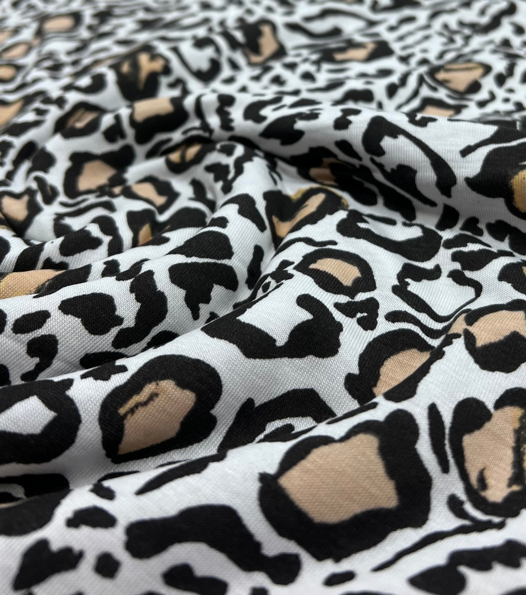 Black Beige Animal Print Viscose Elastane Fabric - T9 Fabrics