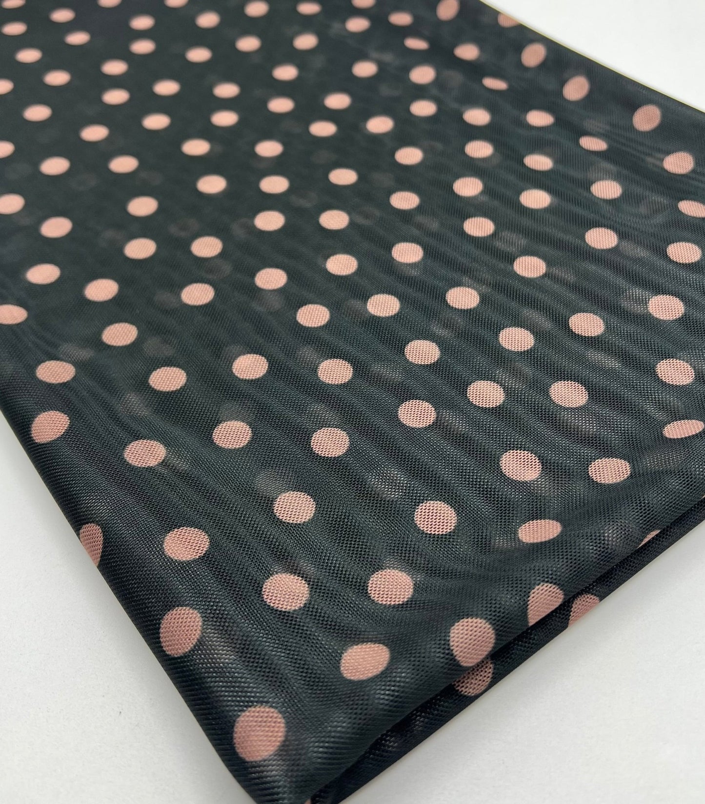 Black Beige Polka Spot Mesh Fabric Stretch - T9 Fabrics