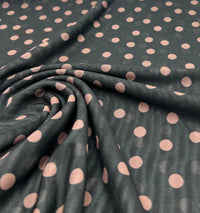 Black Beige Polka Spot Mesh Fabric Stretch - T9 Fabrics