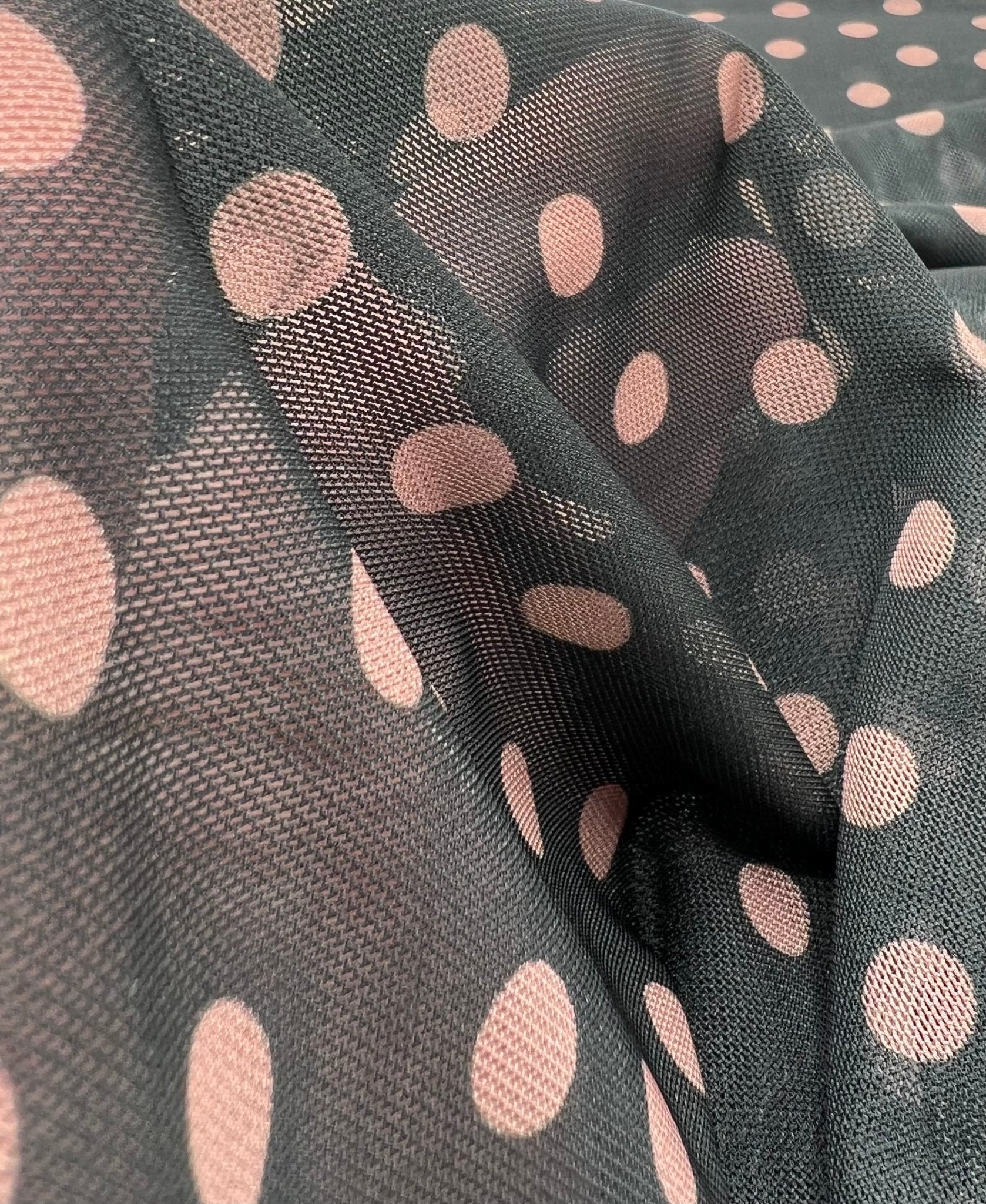 Black Beige Polka Spot Mesh Fabric Stretch - T9 Fabrics