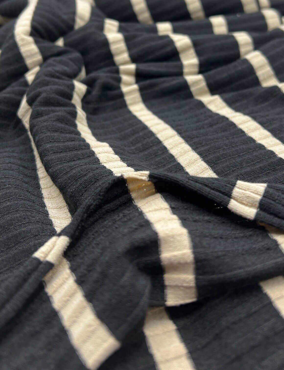 Black Beige Stripe 8x4 Wide Rib Stretch Fabric - T9 Fabrics