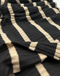 Black Beige Stripe 8x4 Wide Rib Stretch Fabric - T9 Fabrics