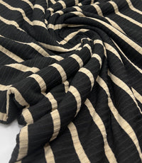 Black Beige Stripe 8x4 Wide Rib Stretch Fabric - T9 Fabrics