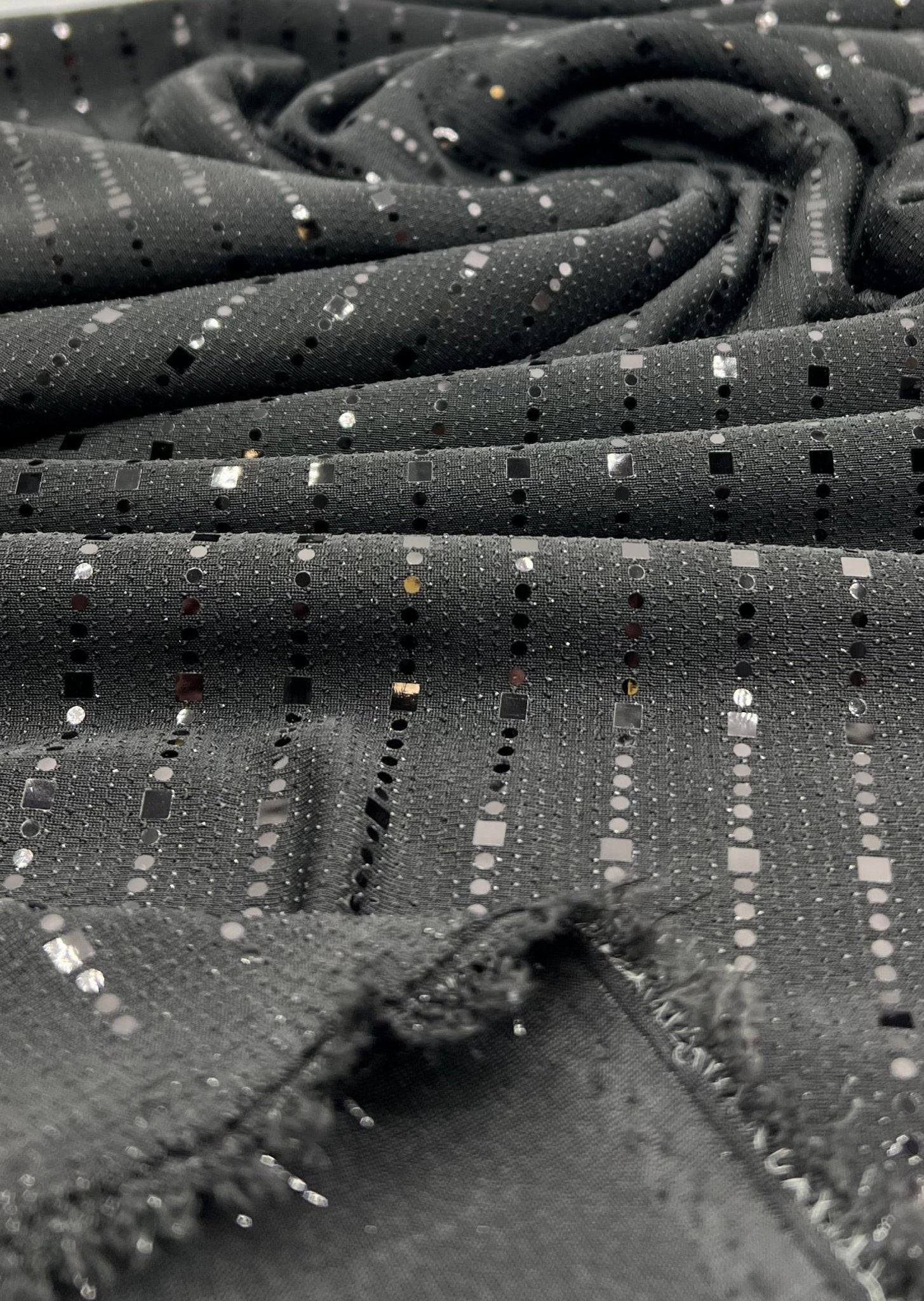 Black Black Sequin Detail Lurex Sparkle Metallic Stretch Knit Fabric - T9 Fabrics