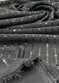 Black Black Sequin Detail Lurex Sparkle Metallic Stretch Knit Fabric - T9 Fabrics