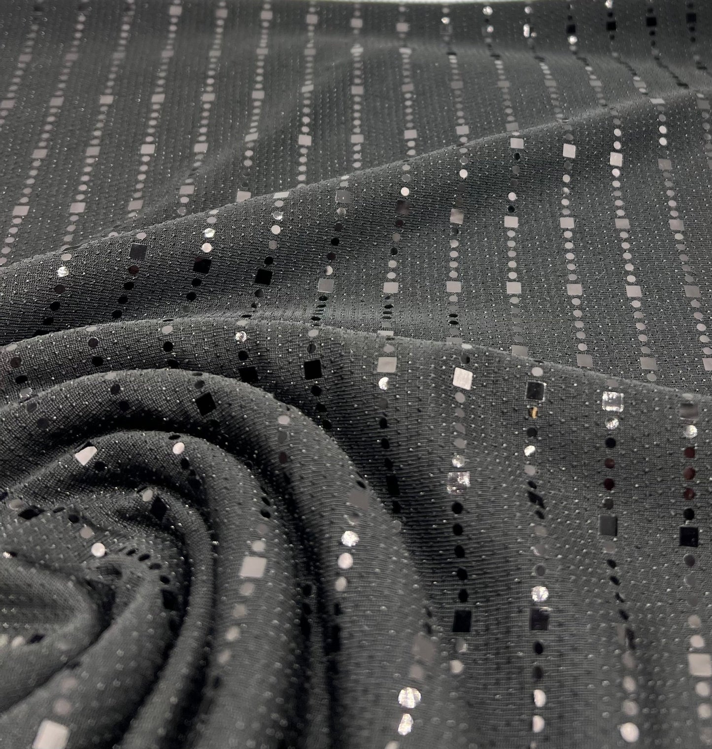 Black Black Sequin Detail Lurex Sparkle Metallic Stretch Knit Fabric - T9 Fabrics