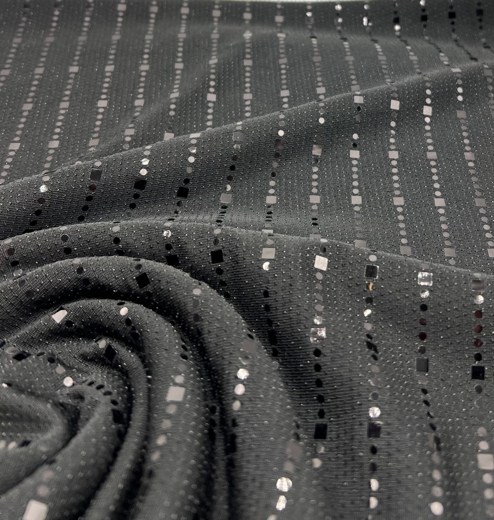 Black Black Sequin Detail Lurex Sparkle Metallic Stretch Knit Fabric - T9 Fabrics