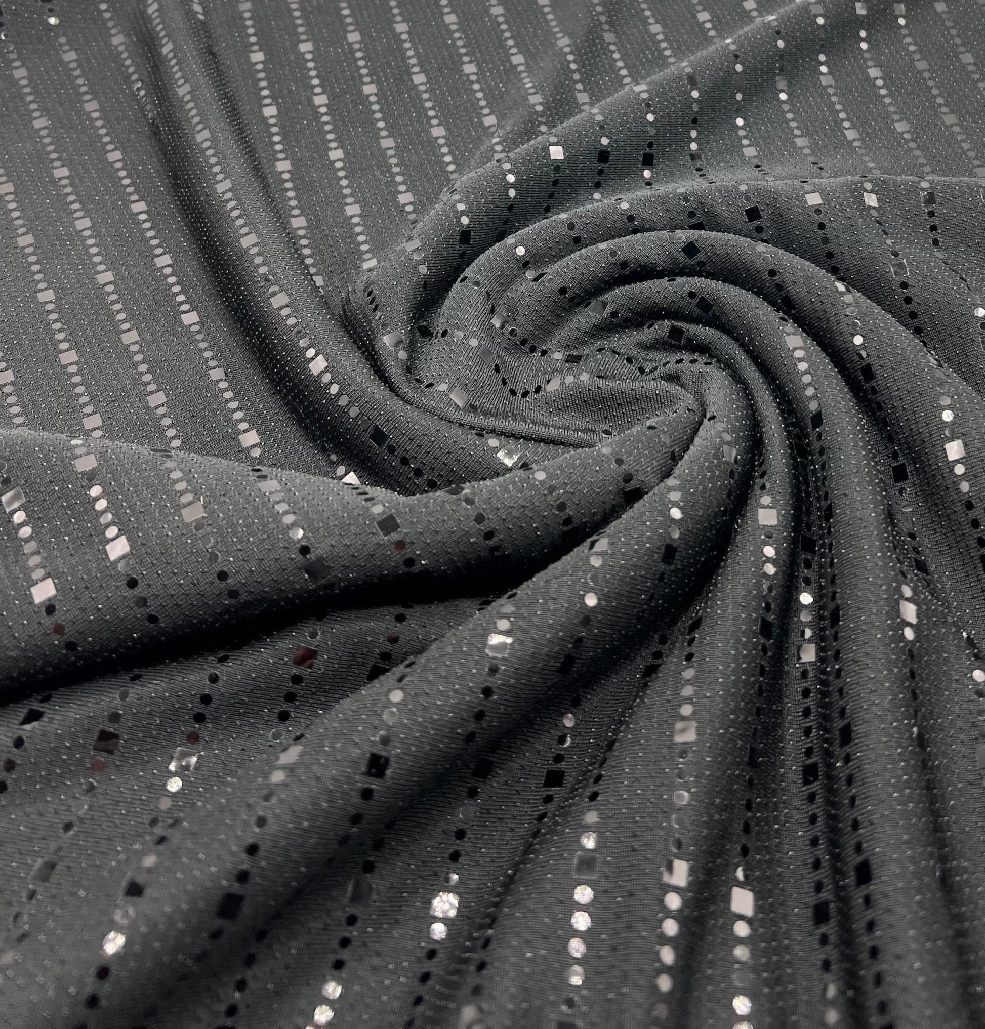 Black Black Sequin Detail Lurex Sparkle Metallic Stretch Knit Fabric - T9 Fabrics