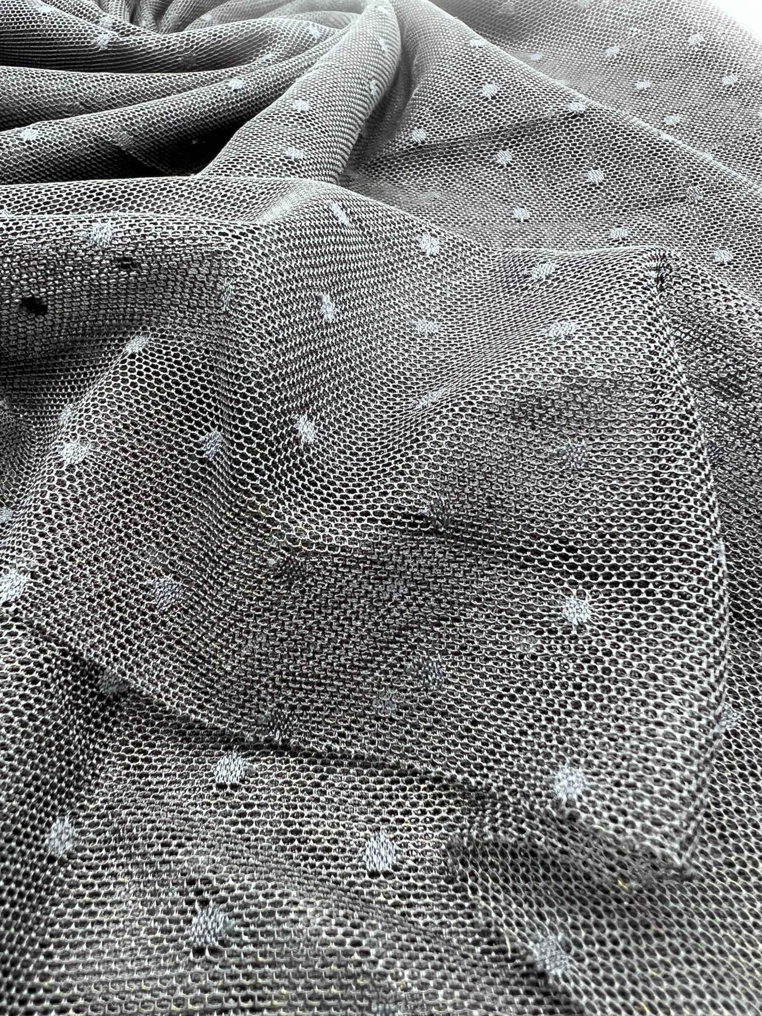 Black Black Spot Mesh Fabric Stretch - T9 Fabrics