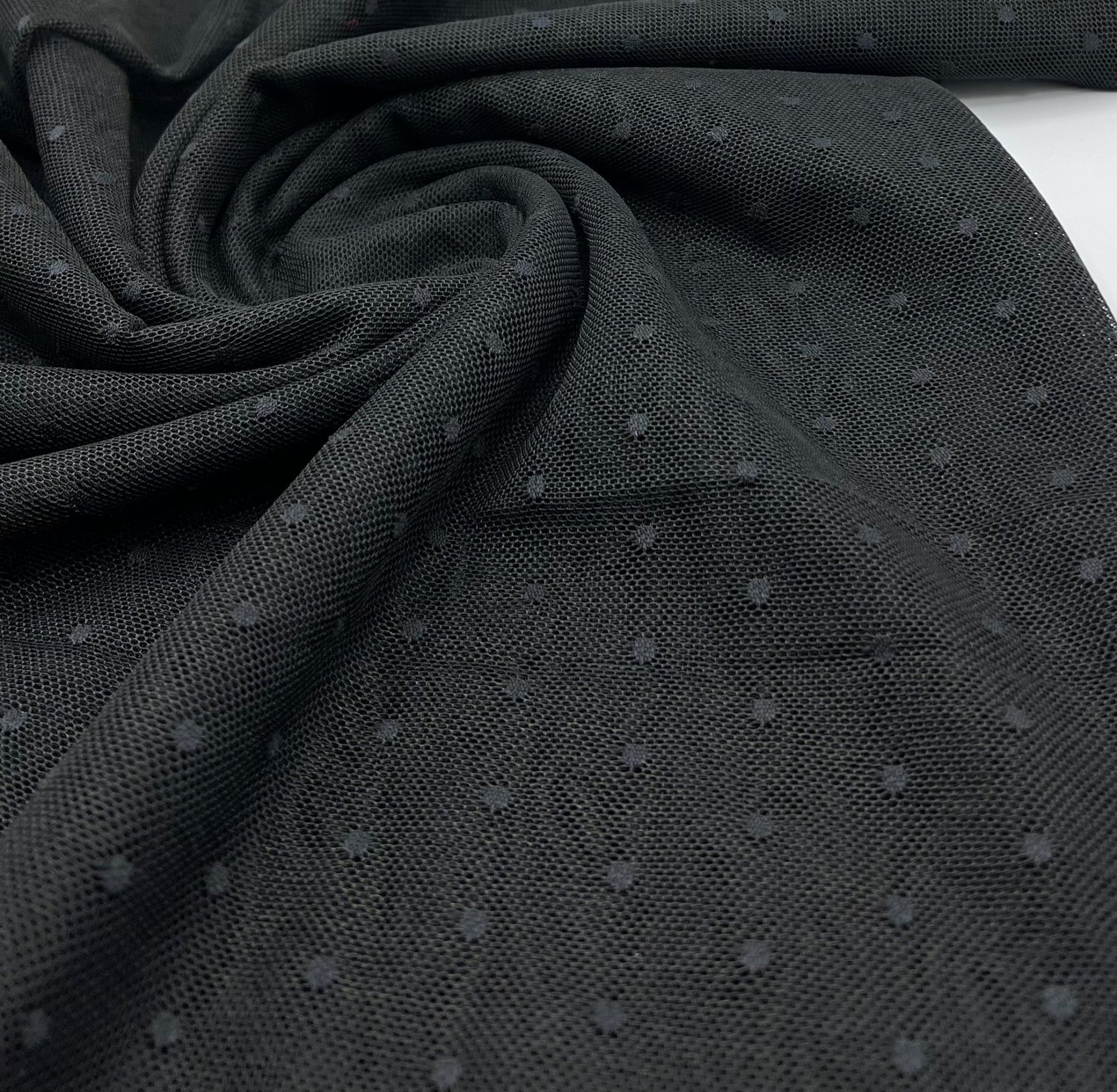 Black Black Spot Mesh Fabric Stretch - T9 Fabrics