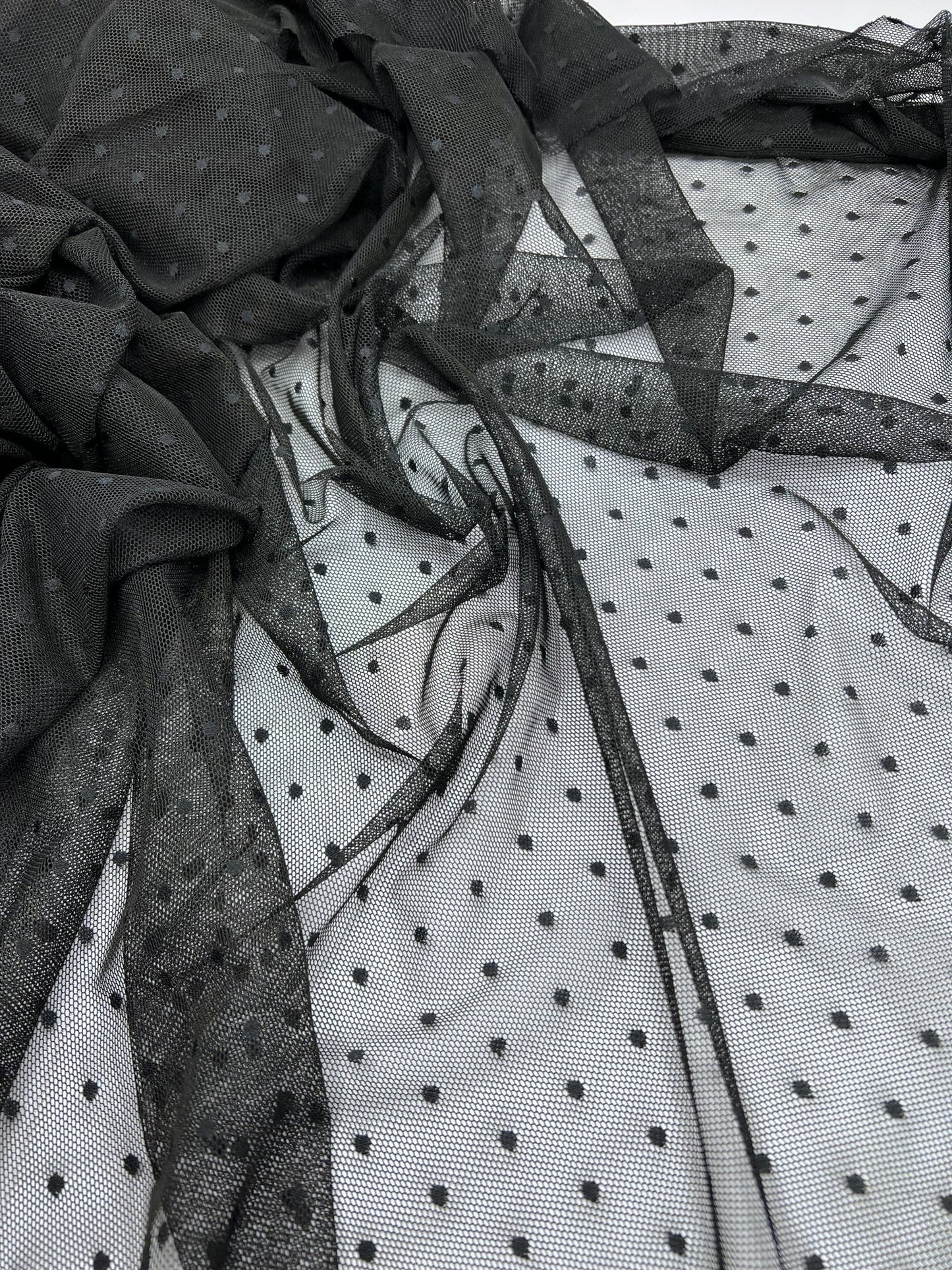 Black Black Spot Mesh Fabric Stretch - T9 Fabrics