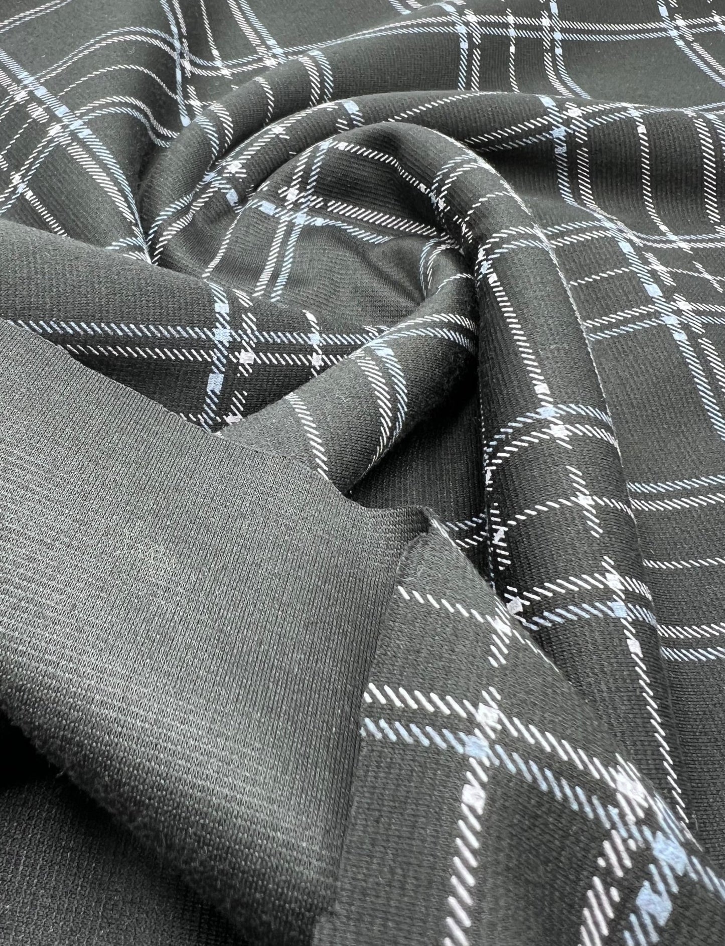 Black Blue Check Ponte Fabric - T9 Fabrics