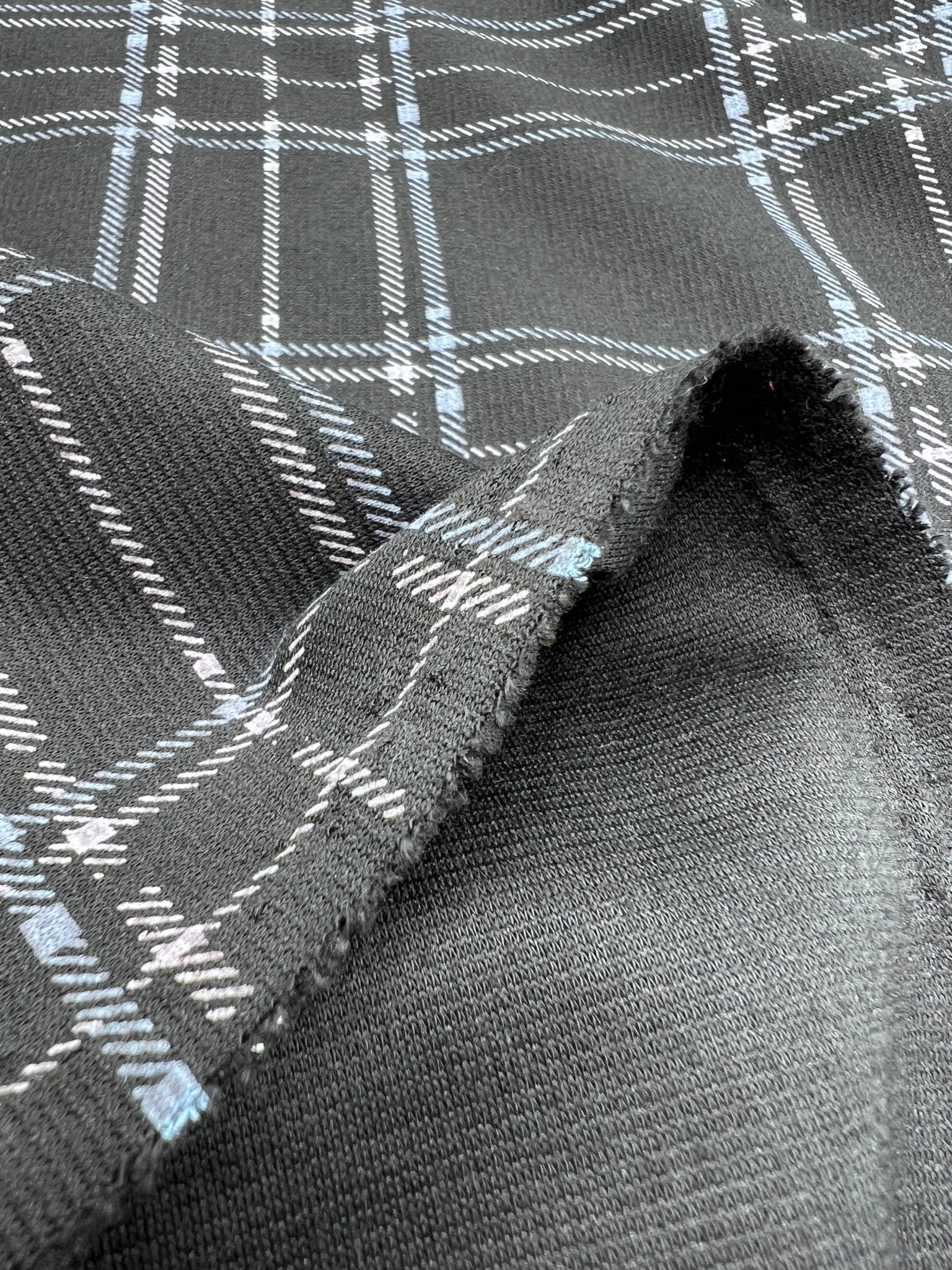 Black Blue Check Ponte Fabric - T9 Fabrics