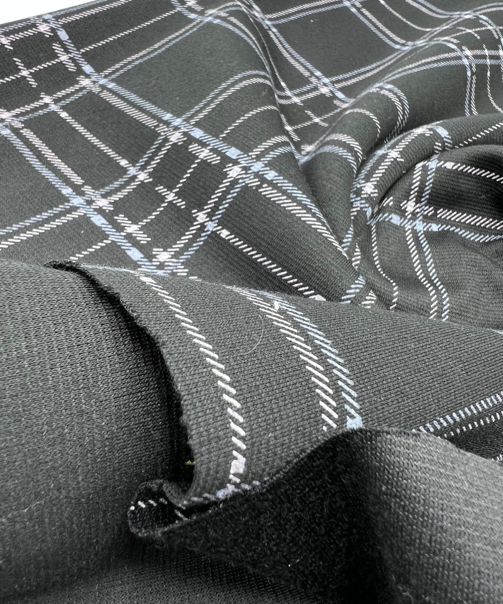 Black Blue Check Ponte Fabric - T9 Fabrics