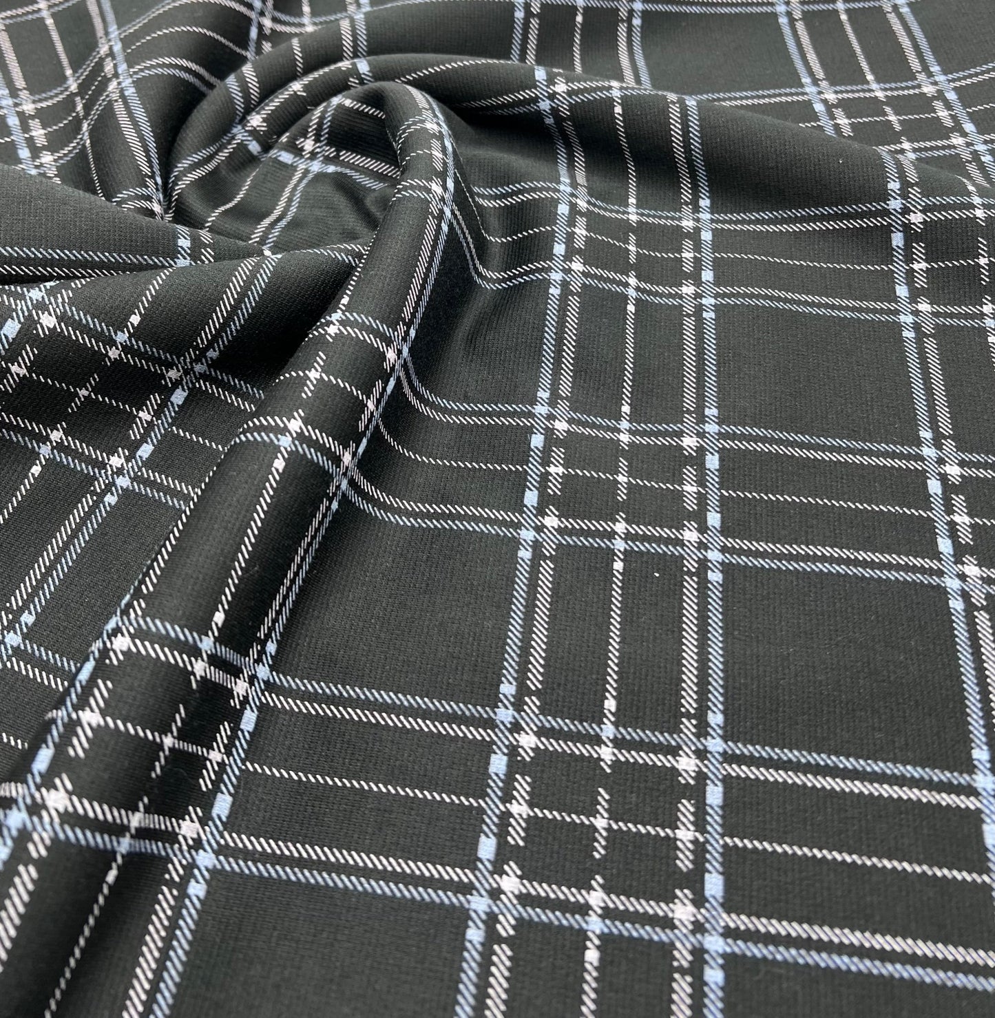 Black Blue Check Ponte Fabric - T9 Fabrics