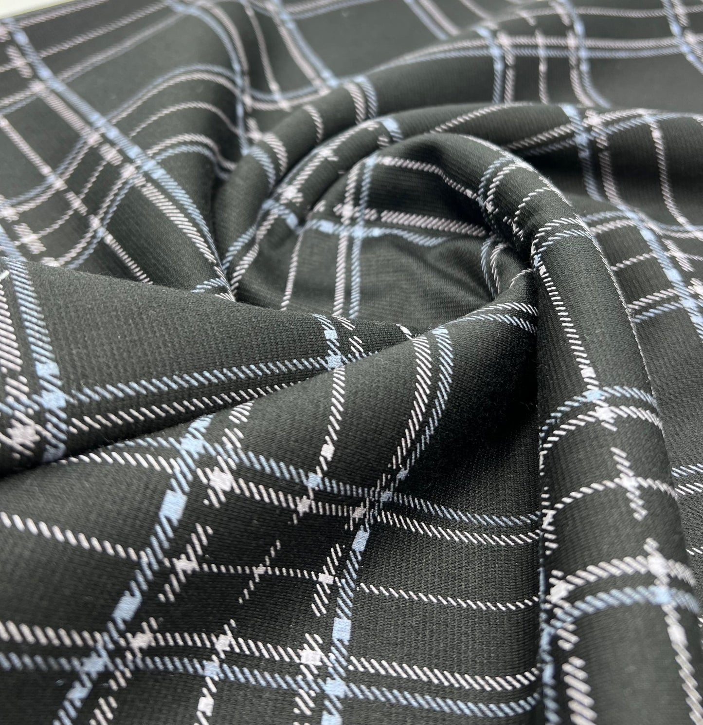 Black Blue Check Ponte Fabric - T9 Fabrics