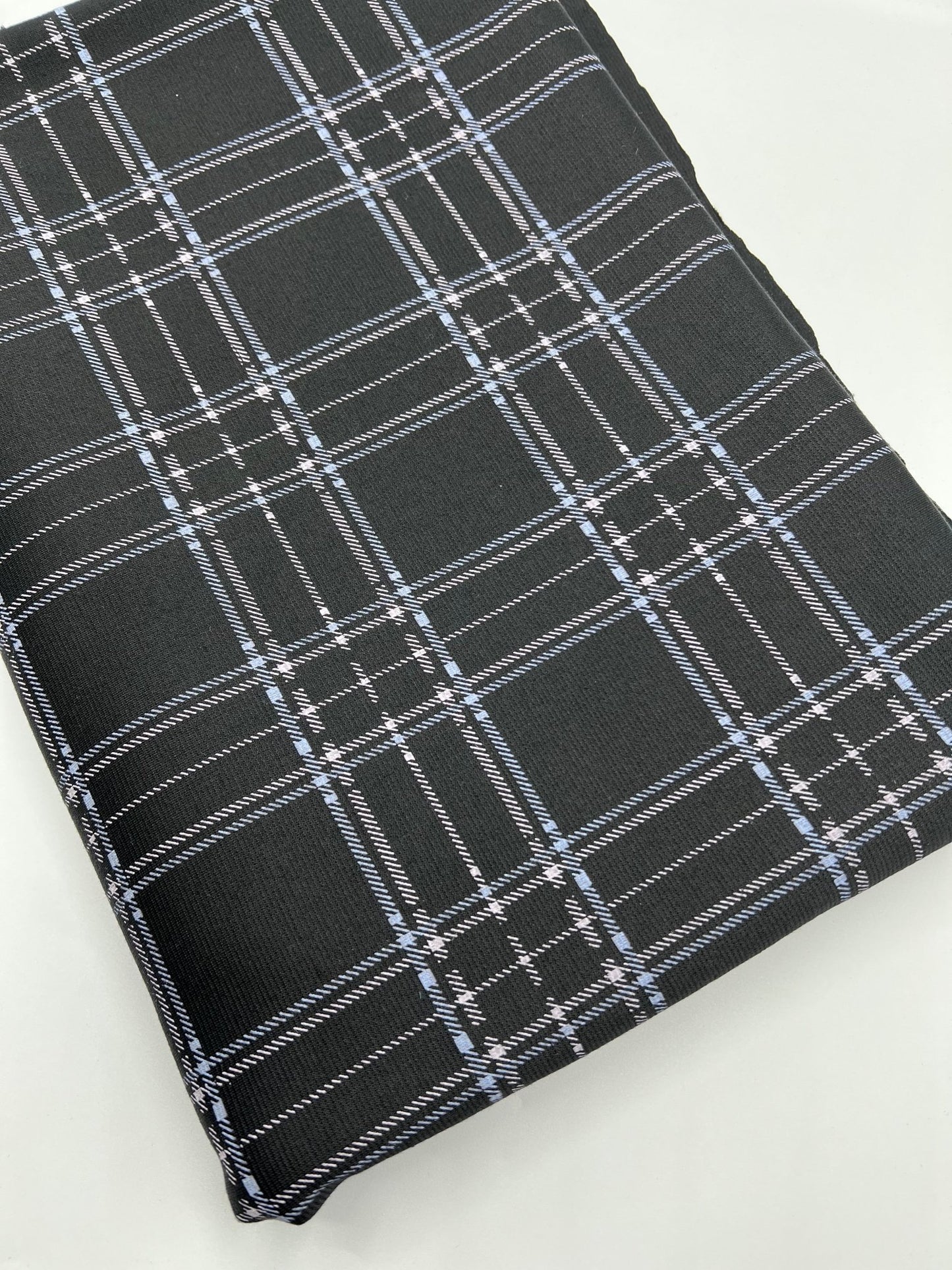 Black Blue Check Ponte Fabric - T9 Fabrics