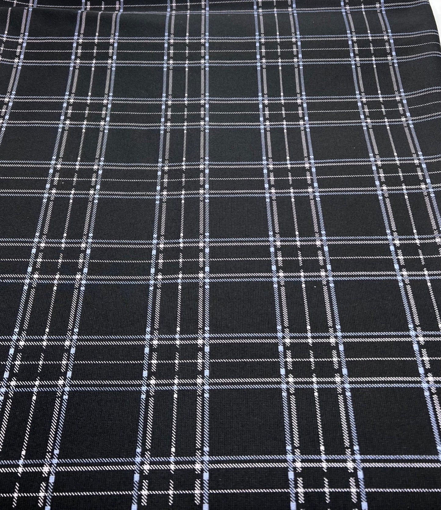 Black Blue Check Ponte Fabric - T9 Fabrics