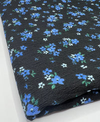 Black Blue Floral Tree Bark Stretch Dress Craft Fabric - T9 Fabrics