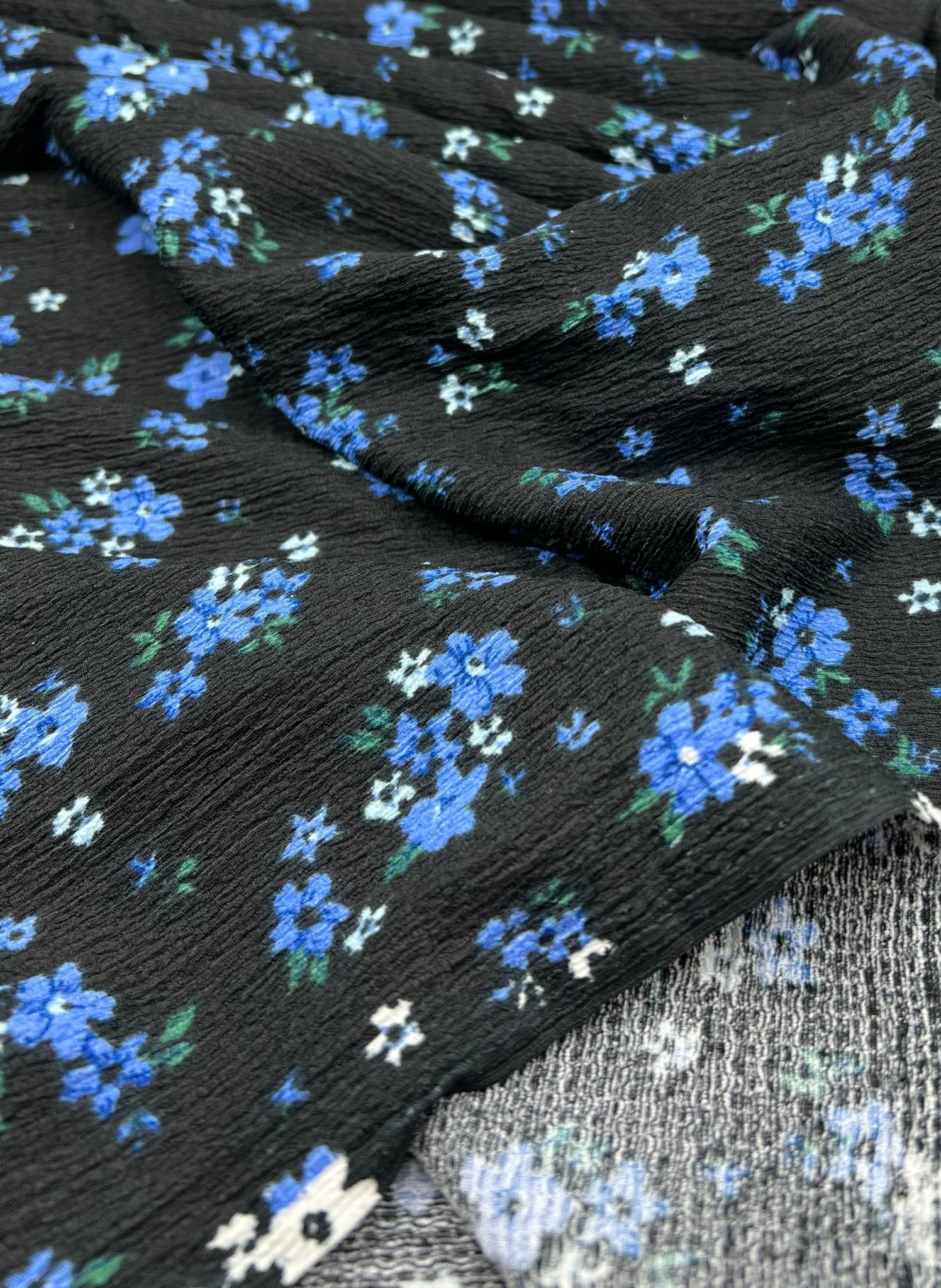 Black Blue Floral Tree Bark Stretch Dress Craft Fabric - T9 Fabrics