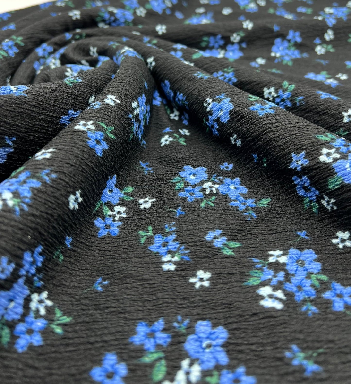 Black Blue Floral Tree Bark Stretch Dress Craft Fabric - T9 Fabrics