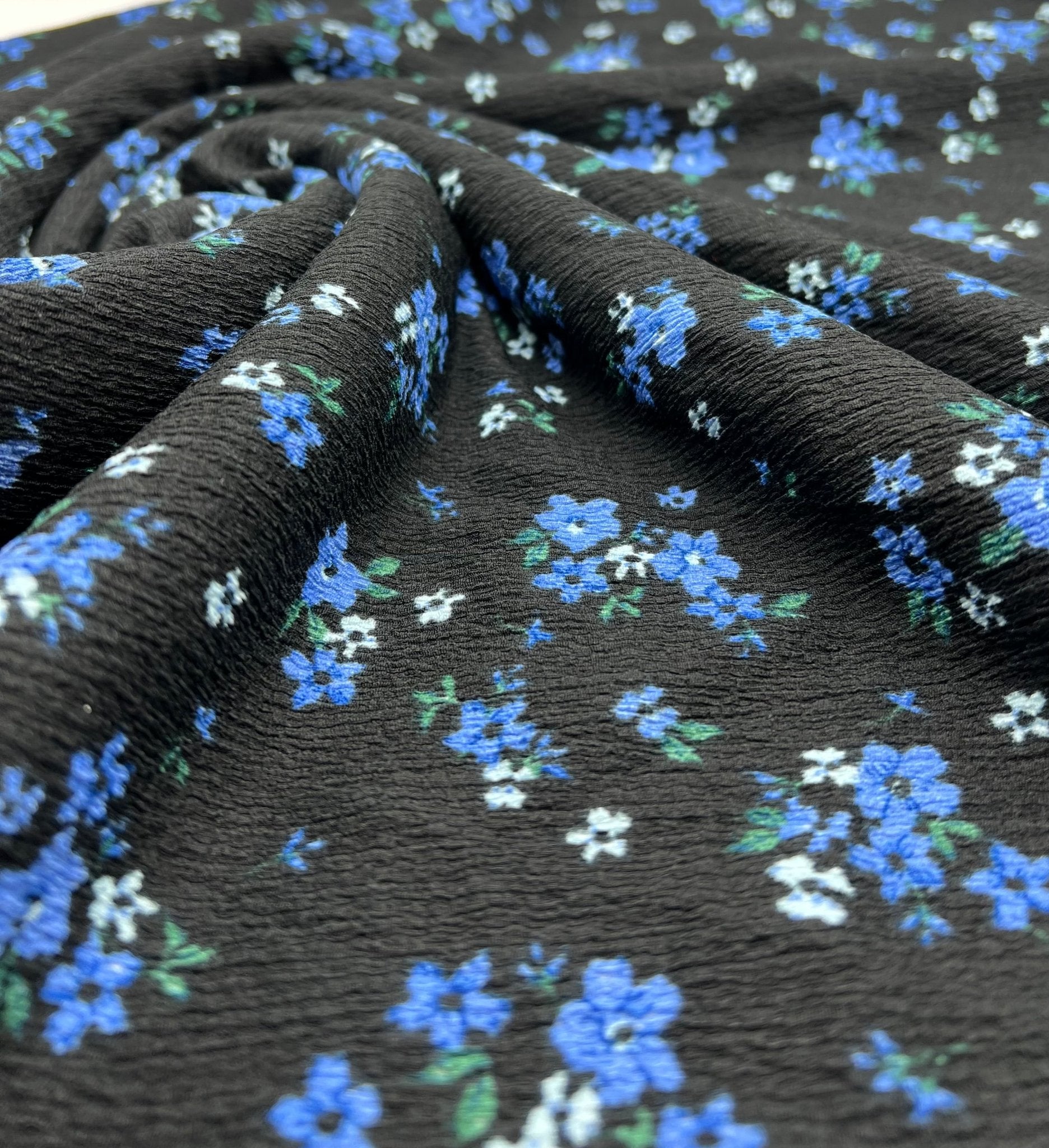 Black Blue Floral Tree Bark Stretch Dress Craft Fabric - T9 Fabrics