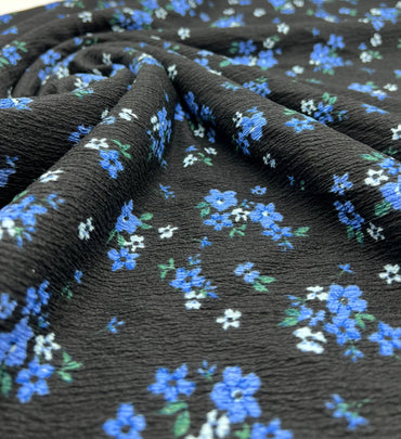 Black Blue Floral Tree Bark Stretch Dress Craft Fabric - T9 Fabrics