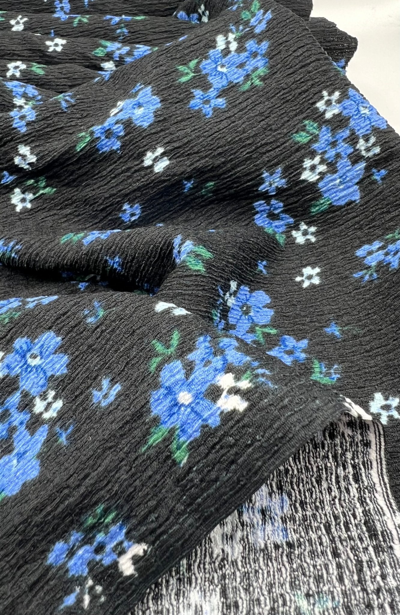 Black Blue Floral Tree Bark Stretch Dress Craft Fabric - T9 Fabrics