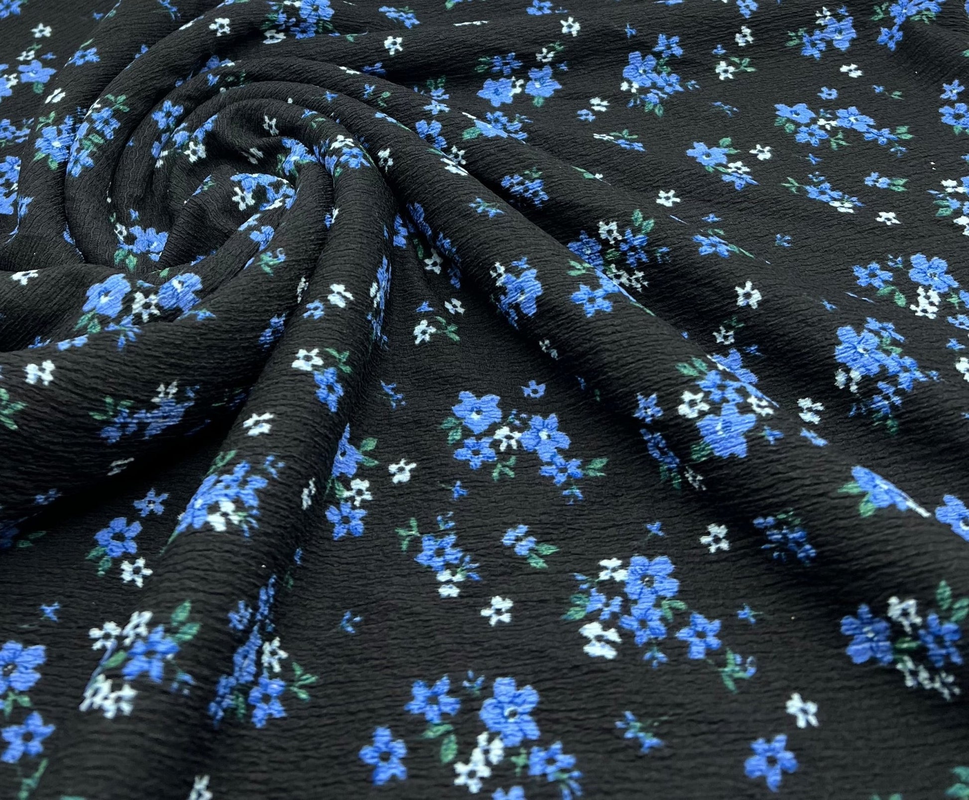 Black Blue Floral Tree Bark Stretch Dress Craft Fabric - T9 Fabrics