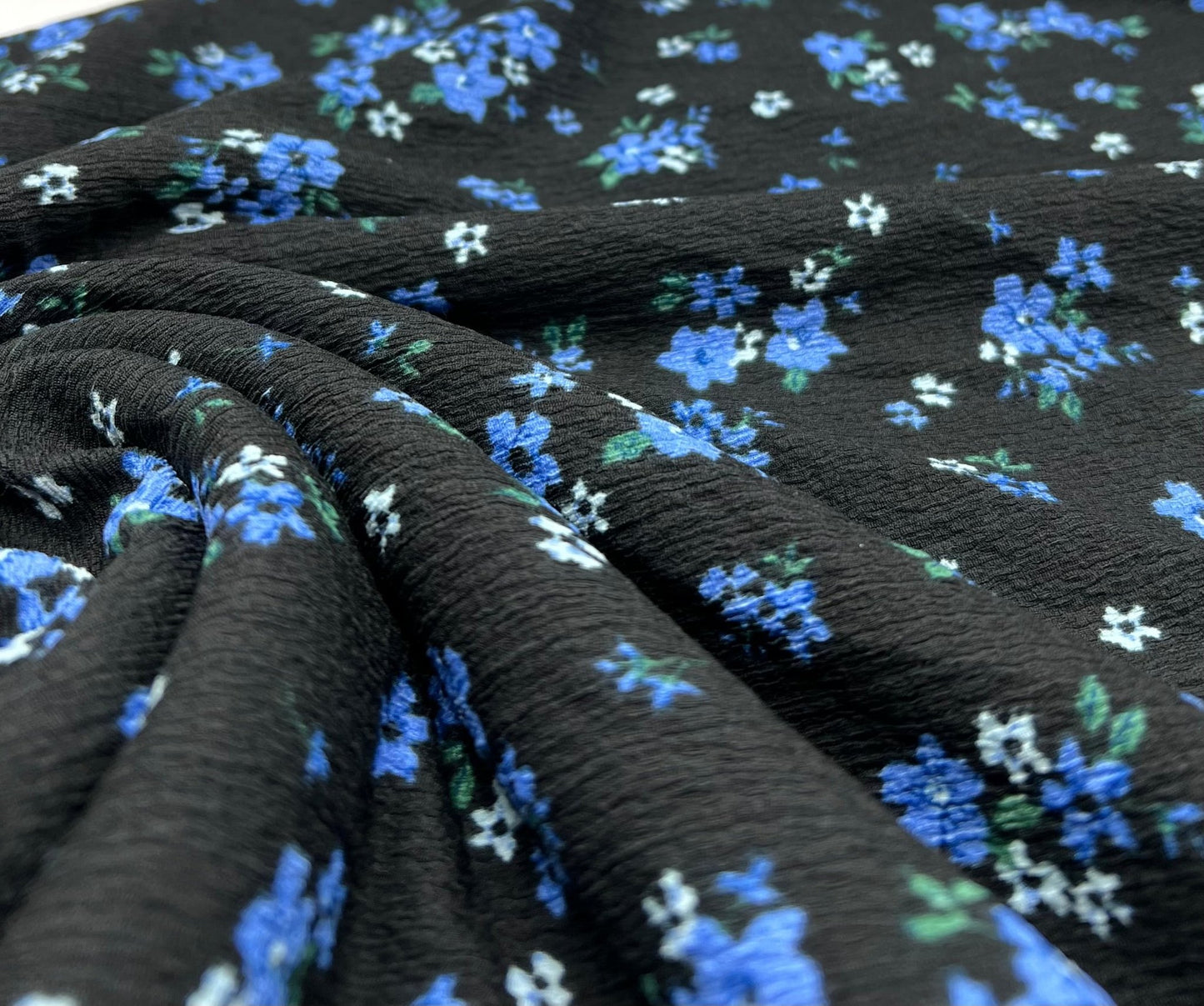 Black Blue Floral Tree Bark Stretch Dress Craft Fabric - T9 Fabrics