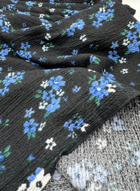 Black Blue Floral Tree Bark Stretch Dress Craft Fabric - T9 Fabrics