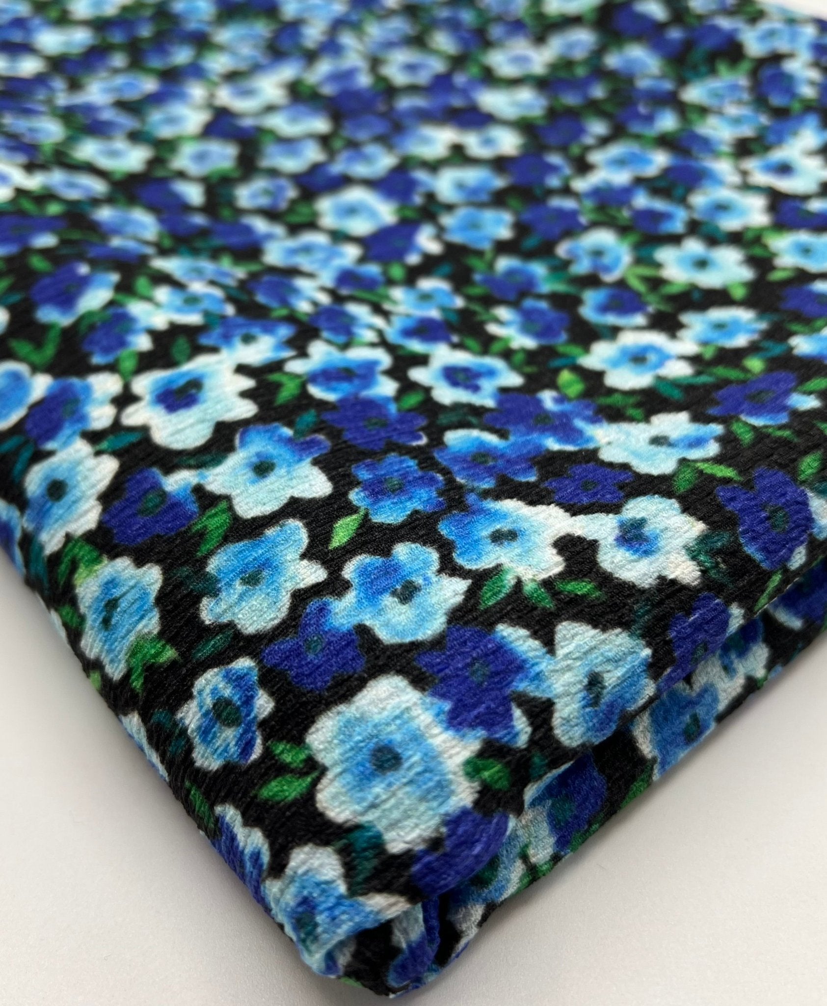 Black Blue Green Floral Tree Bark Stretch Dress Craft Fabric - T9 Fabrics