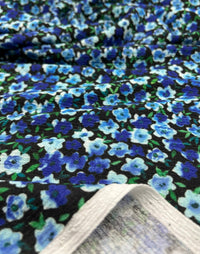 Black Blue Green Floral Tree Bark Stretch Dress Craft Fabric - T9 Fabrics