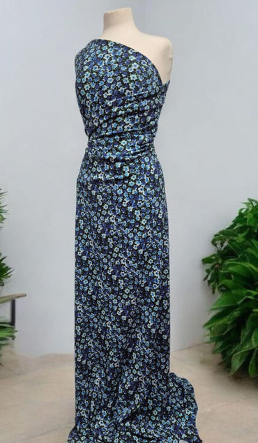 Black Blue Green Floral Tree Bark Stretch Dress Craft Fabric - T9 Fabrics