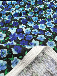 Black Blue Green Floral Tree Bark Stretch Dress Craft Fabric - T9 Fabrics